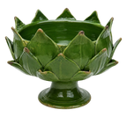 Handmade Artichoke Pedestal Bowl in Emerald