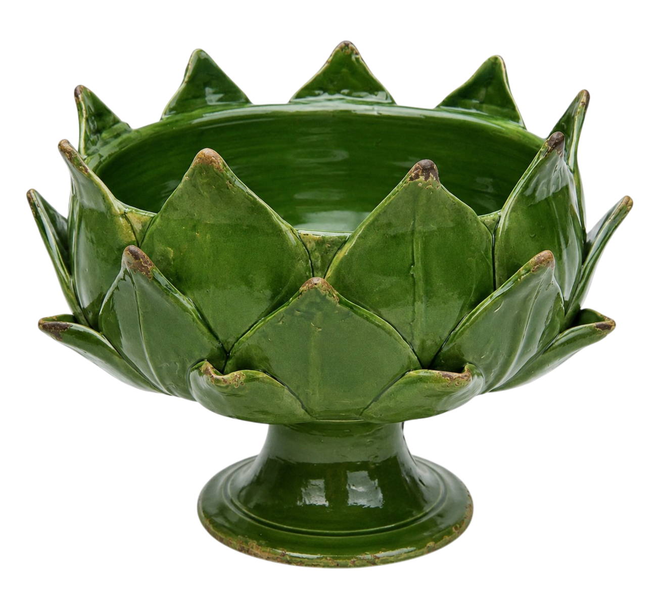 Handmade Artichoke Pedestal Bowl in Emerald