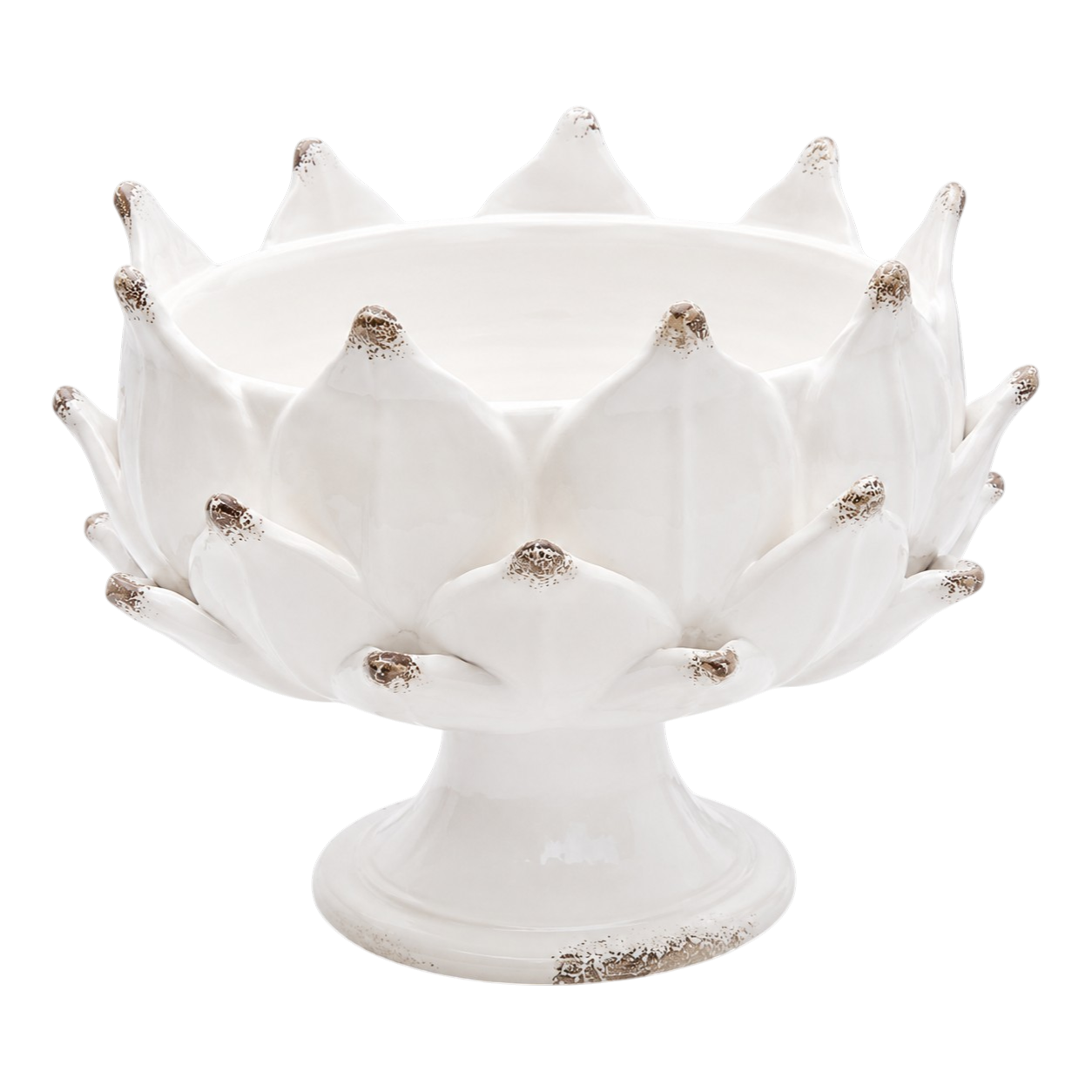 Handmade Artichoke Pedestal Bowl in Ivory