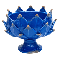 Handmade Artichoke Pedestal Bowl in Cobalt