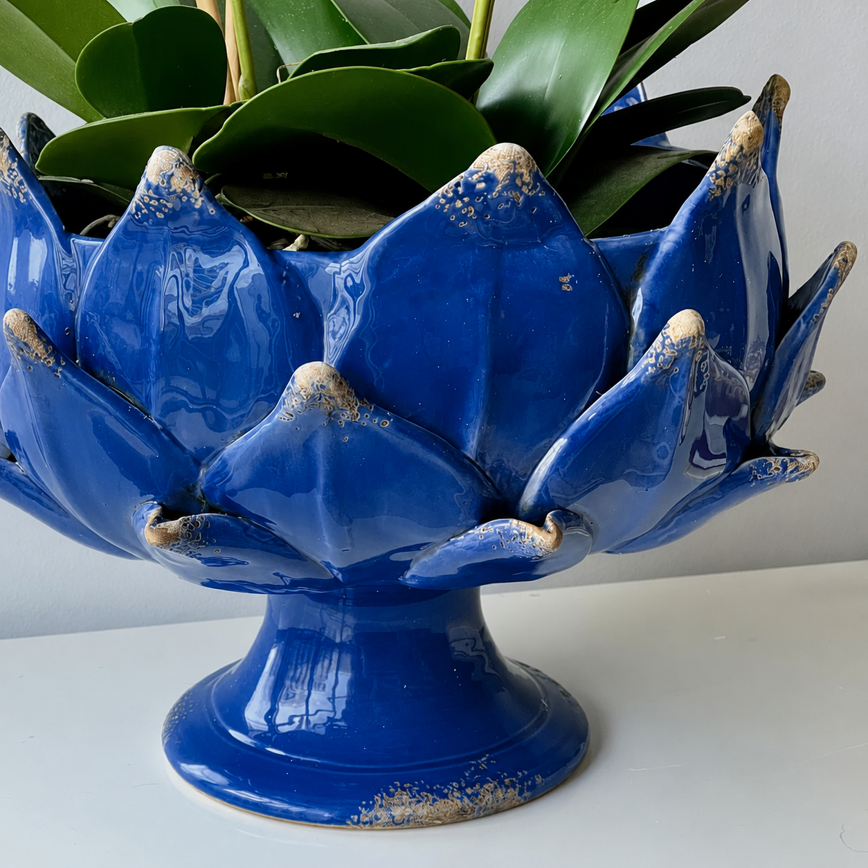 Handmade Artichoke Pedestal Bowl in Cobalt