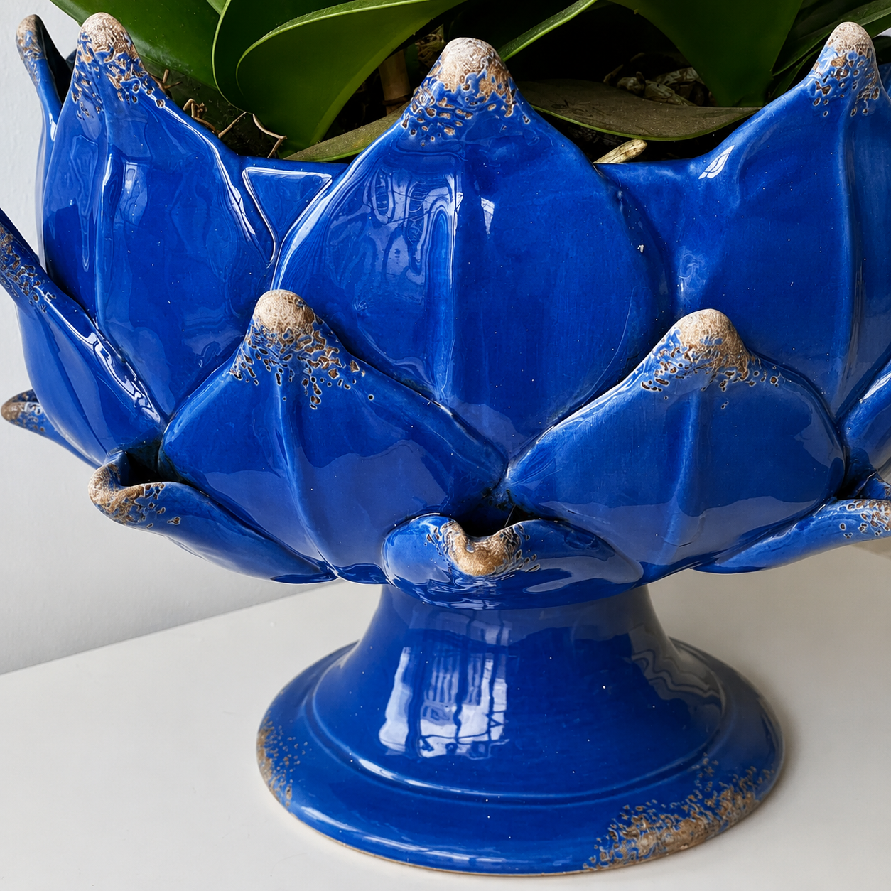 Handmade Artichoke Pedestal Bowl in Cobalt