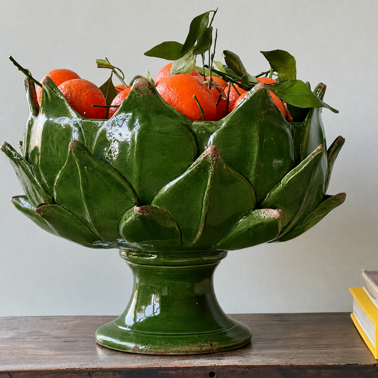 Handmade Artichoke Pedestal Bowl in Emerald