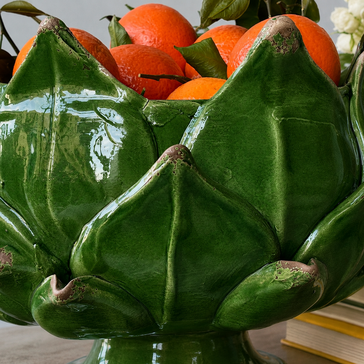 Handmade Artichoke Pedestal Bowl in Emerald