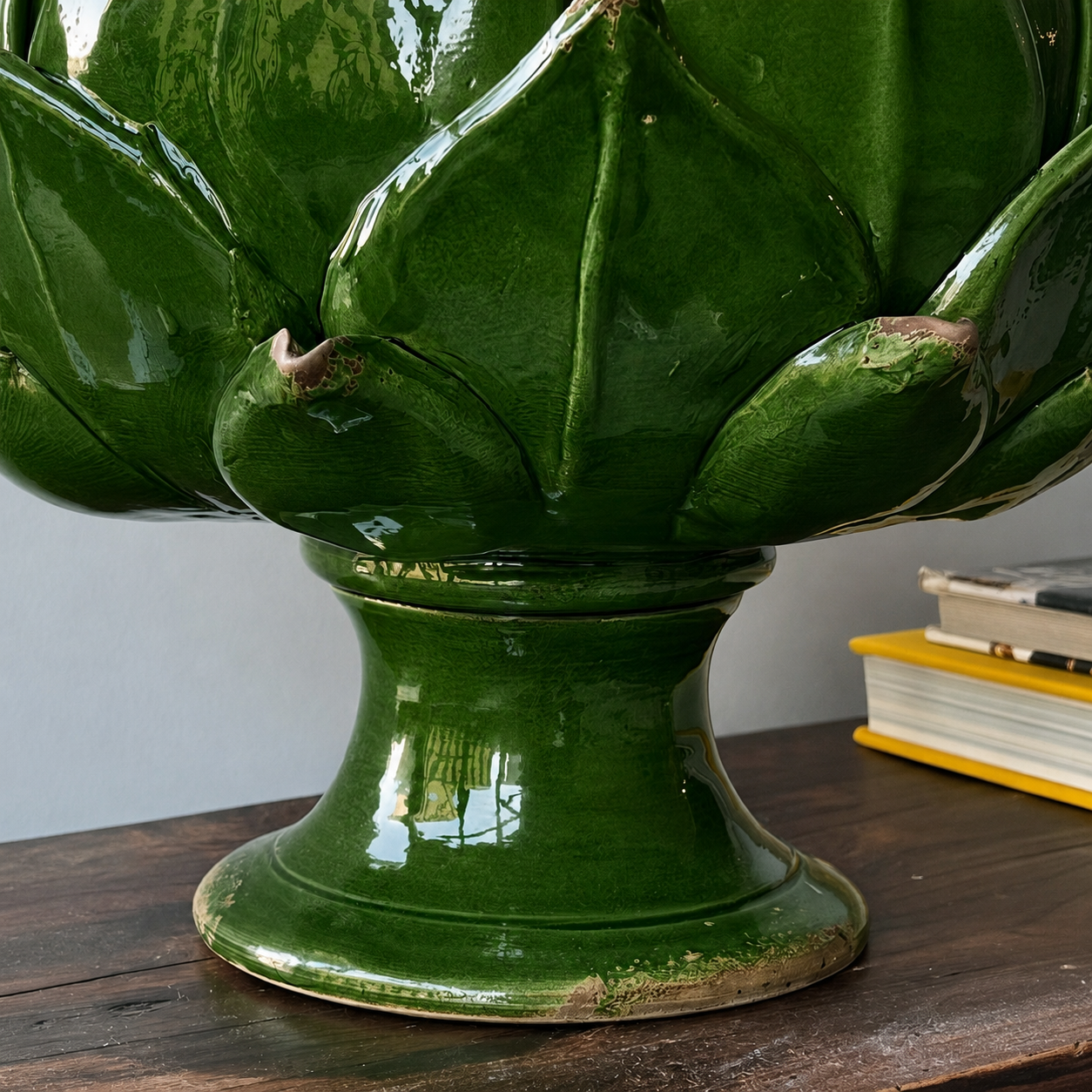 Handmade Artichoke Pedestal Bowl in Emerald