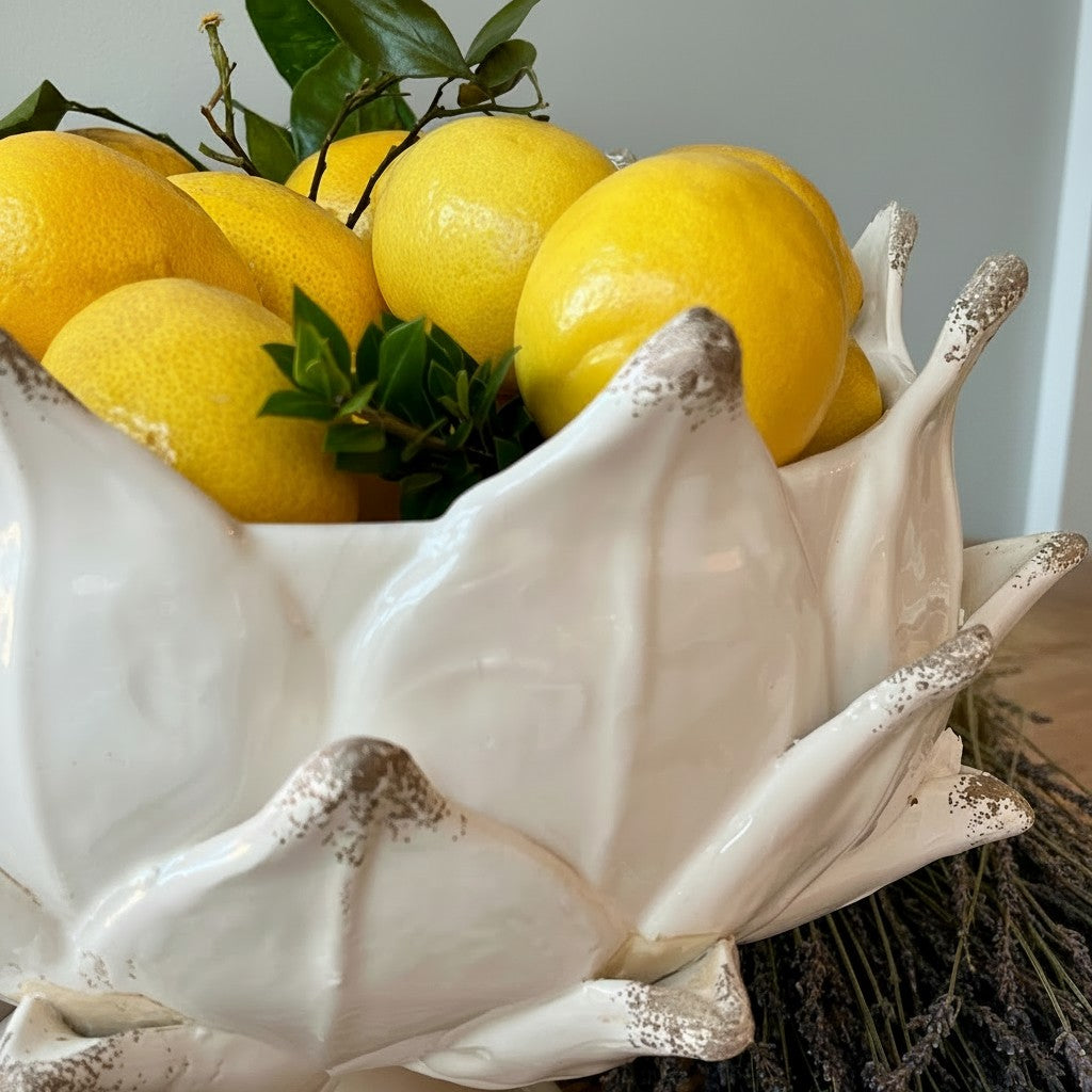 Handmade Artichoke Pedestal Bowl in Ivory