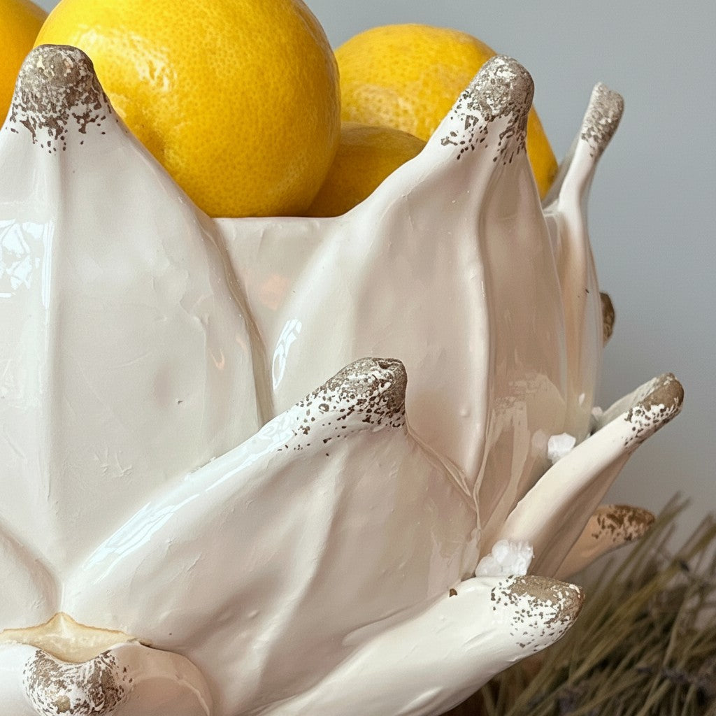Handmade Artichoke Pedestal Bowl in Ivory