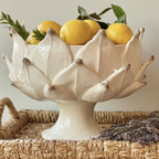 Handmade Artichoke Pedestal Bowl in Ivory